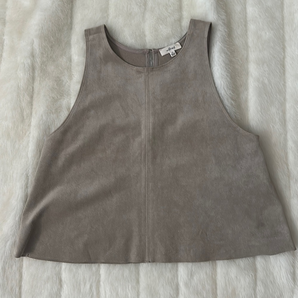 XS Aritzia Wilfred taupe faux suede sleeveless crop top
